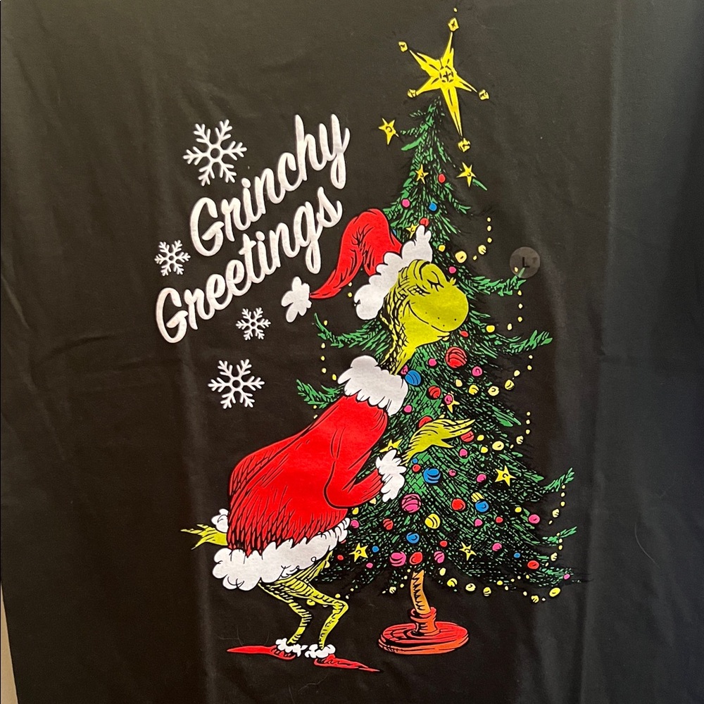The Grinch “Grinchy Greetings” Christmas Tee – Dark Green/Black – Size L‎ – NWT - Picture 2 of 4